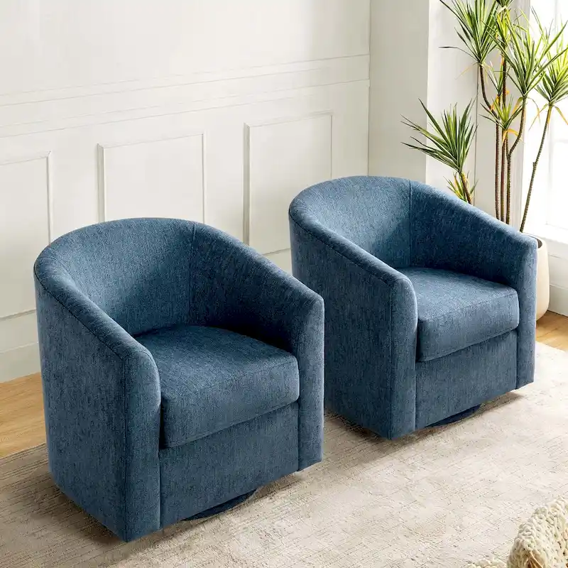 Cuenca Modern Upholstered Barrel Chair with Swivel Base Set of 2