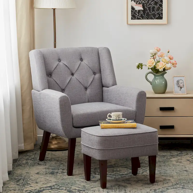 HUIMO Fabric Arm Chair Accent Chair and Ottoman Set Grey/ Beige/ Blue/ Dark Teal