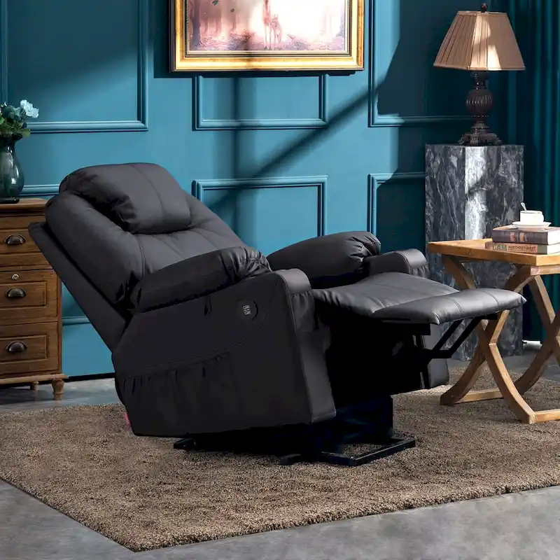MCombo Large Power Lift Recliner Leather Chair with Massage, Heat, Cup Holders,Extended Footrest, Leather 7516