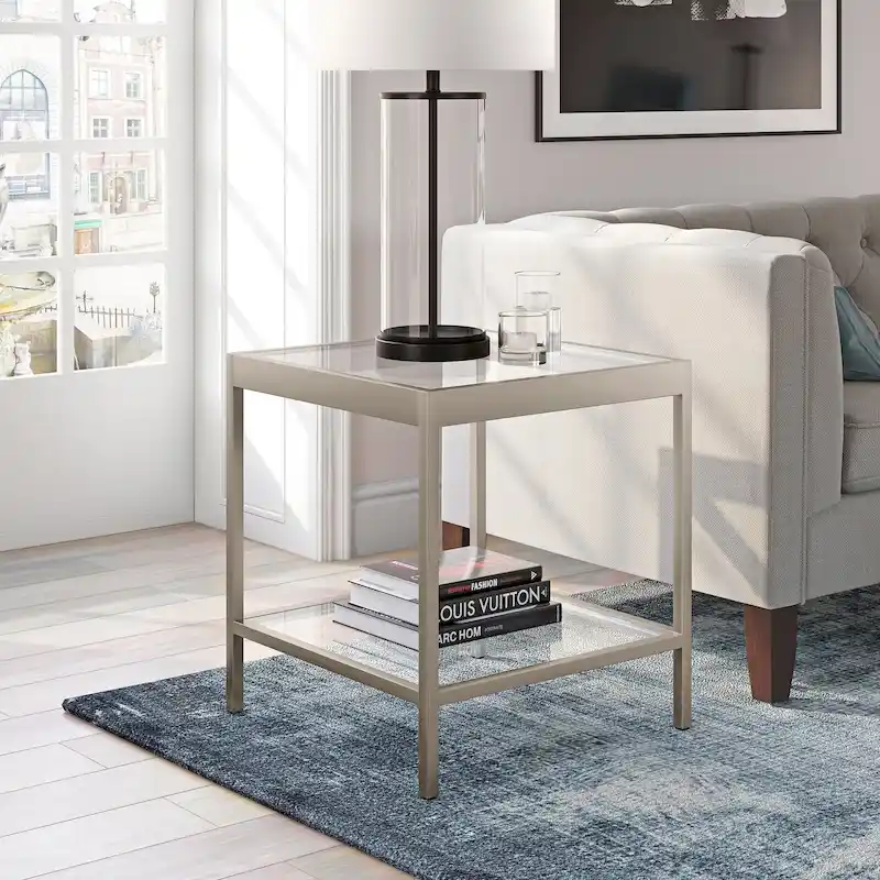 Alexis Modern Metal and Glass Square Side Table