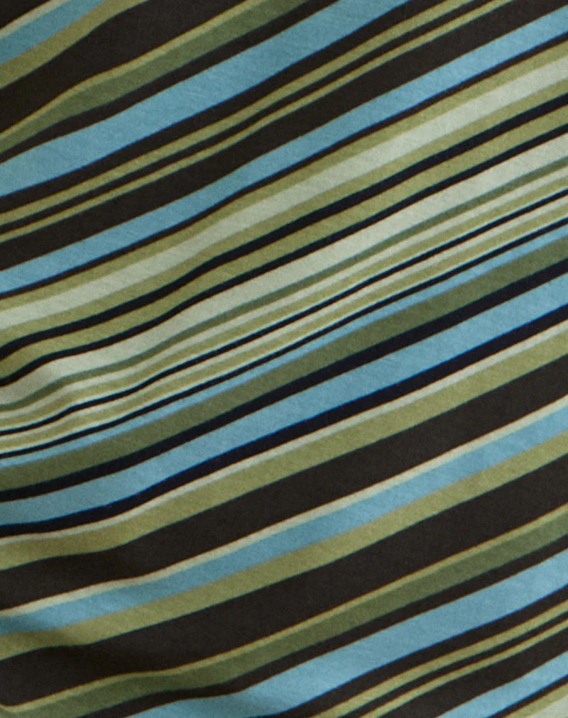 Amelina Mini Dress in Mixed Stripe Green