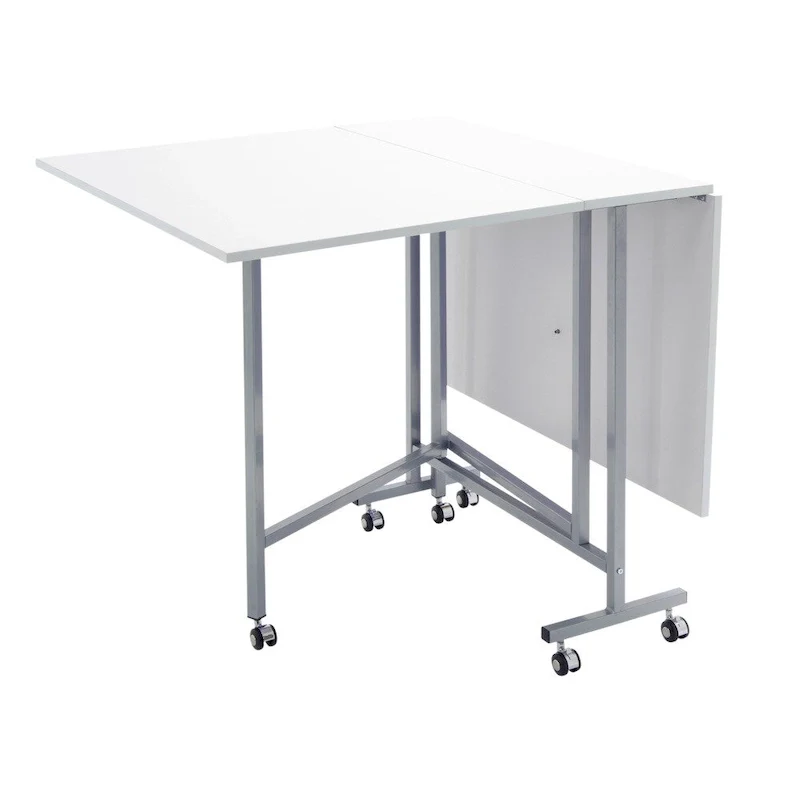 White / Silver Folding Craft and Cutting Table with 6 Casters – Single User