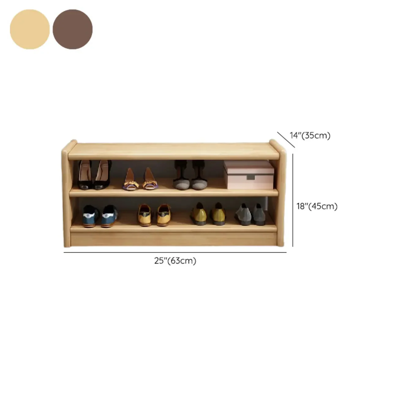 Scandinavian 2-Tier Upholstered Wood Shoe Rack Bench