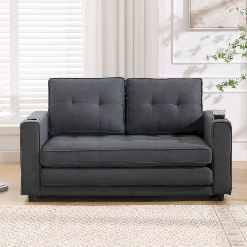 Foldable Tufted Loveseat with Pull Out Convertible Sleeper Couch Bed