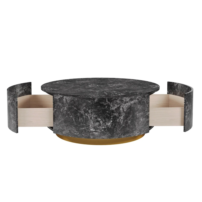 Modern Faux Marble Round Coffee Table Center Table with 2 Drawers, Fully Assembled
