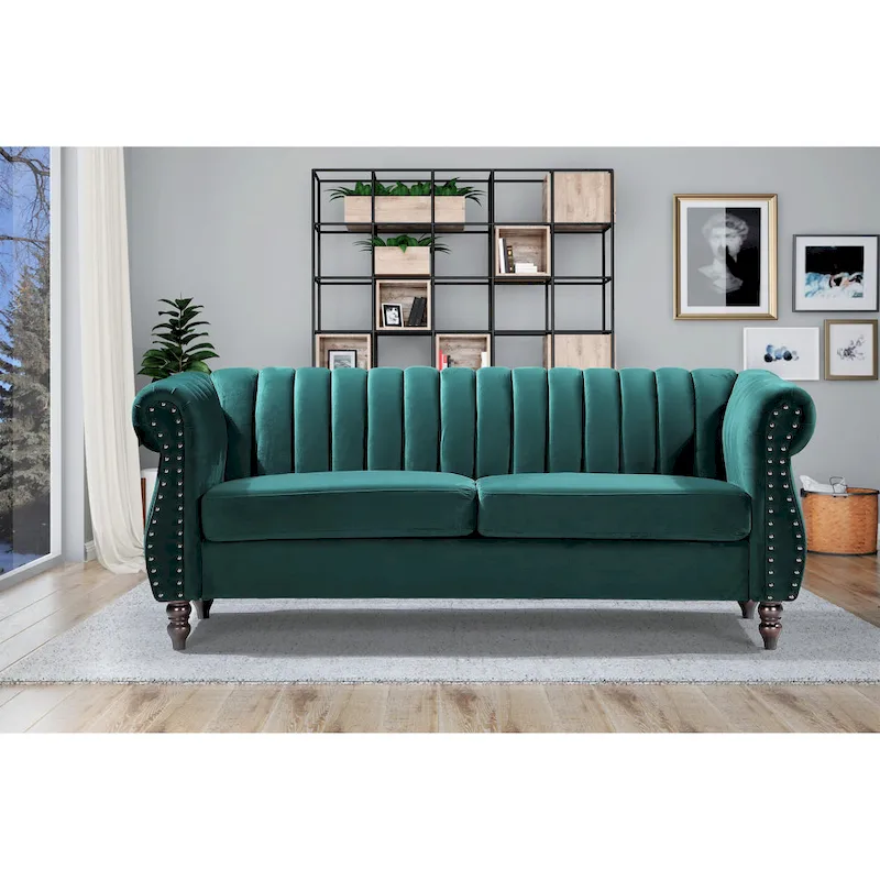 Velvet Chesterfield Rolled Arm Sofa
