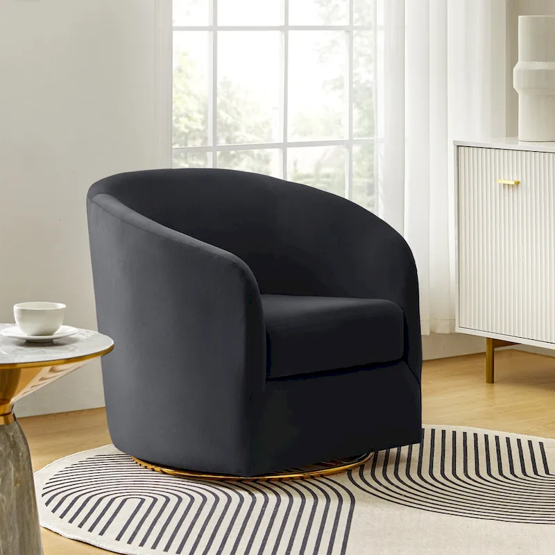 Modern Velvet Curved Swivel Accent Barrel Chair with Metal Base