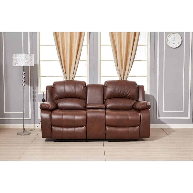 Betsy Furniture Bonded Leather Power Rclining 2-seat Loveseat with Console 8018