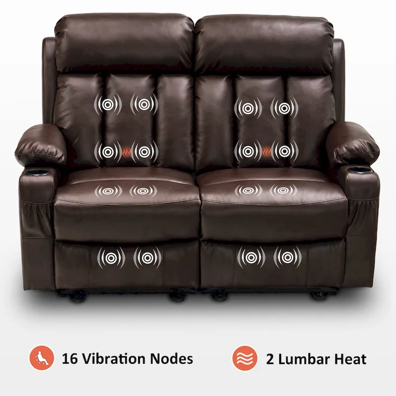 MCombo Electric Power Reclining Sofa with Heat & Massage, Faux Leather 6095/6075/6077