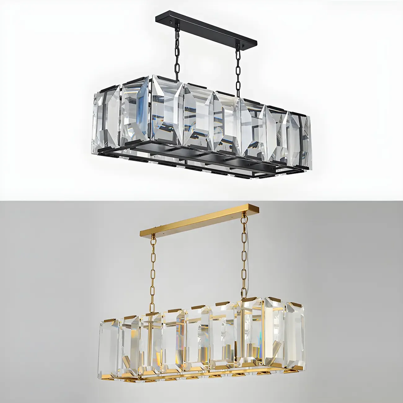 Modern Crystal Island Chandelier in Black and Gold