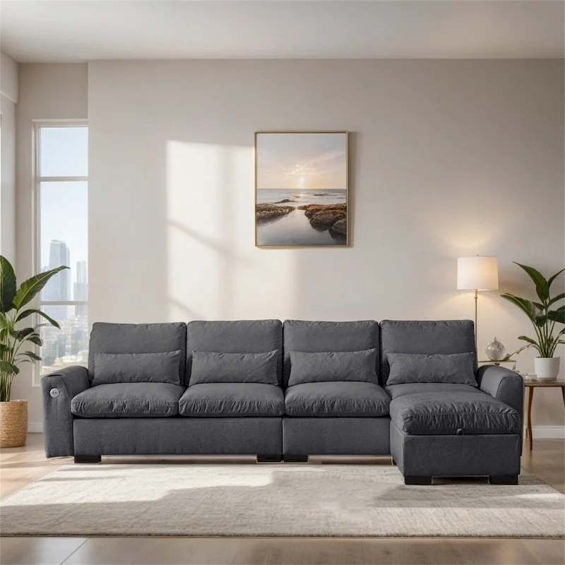 Sectional leather L-Shaped Sofa Couch with Reversible Chaise Lounge
