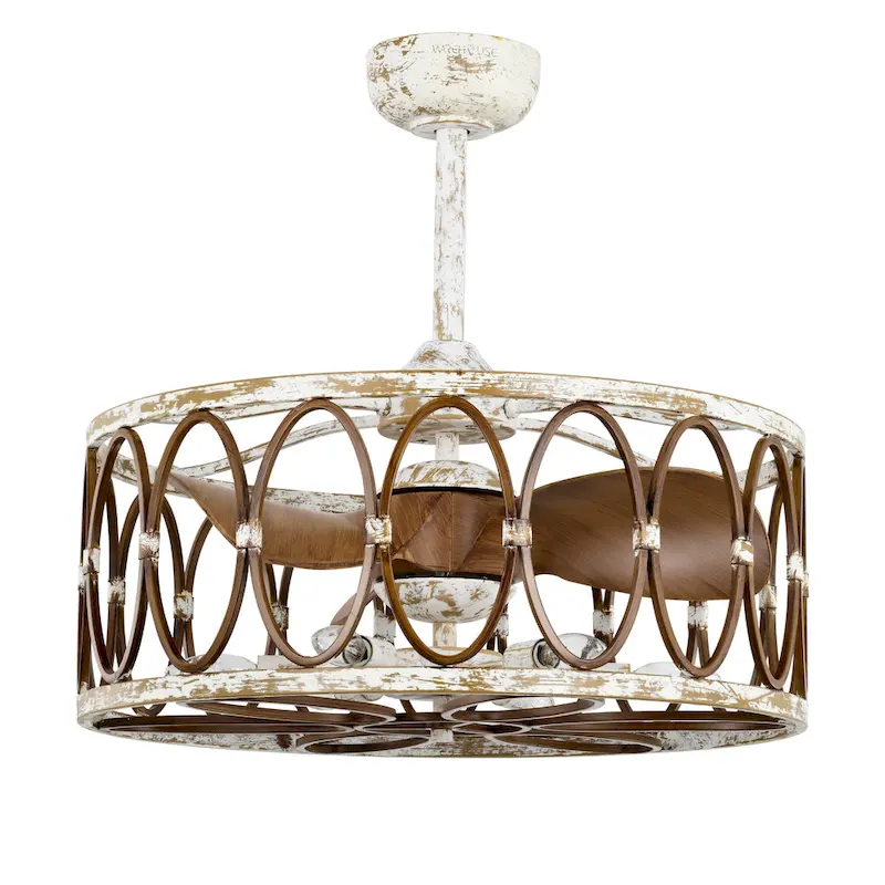 Kolleen 24-inch Weathered White and Imitation Wood 6 Lights 3 Blades Lighted Ceiling Fan with Remote