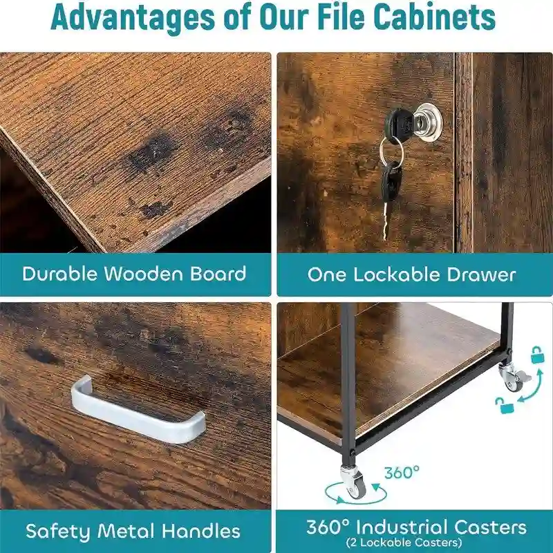 2 Drawer Mobile Filing Cabinet with Outlet - 15.75D x 43.31W x 29.53H