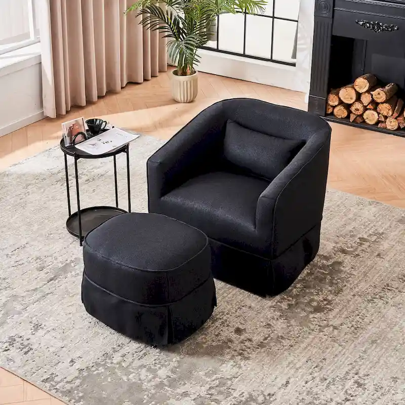 Swivel Barrel Chair with Ottoman