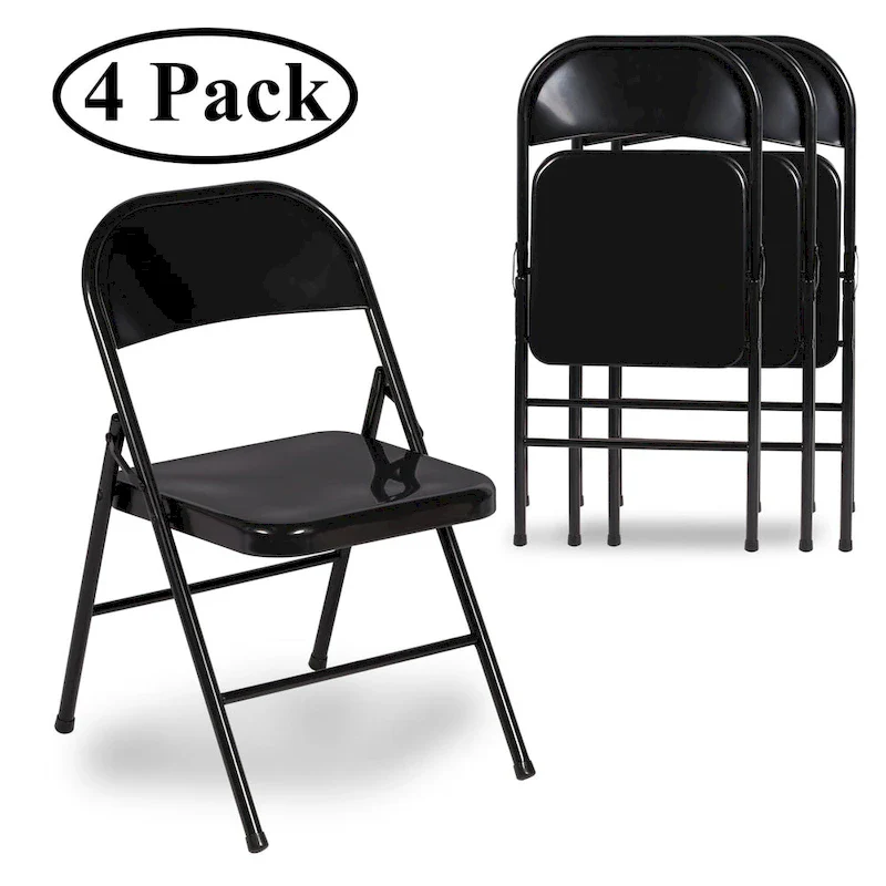 VECELO Folding Chairs Set of 4 Metal Frame Steel Seat with Triple Braced