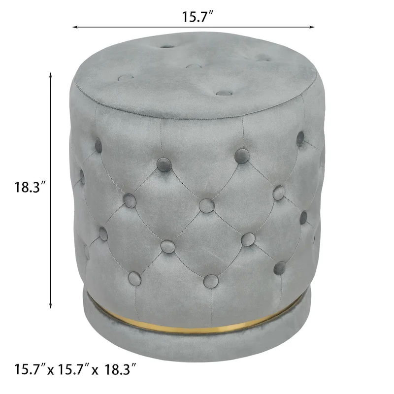 Adeco 18.3 Height Button Tufted Upholstered Round Ottoman