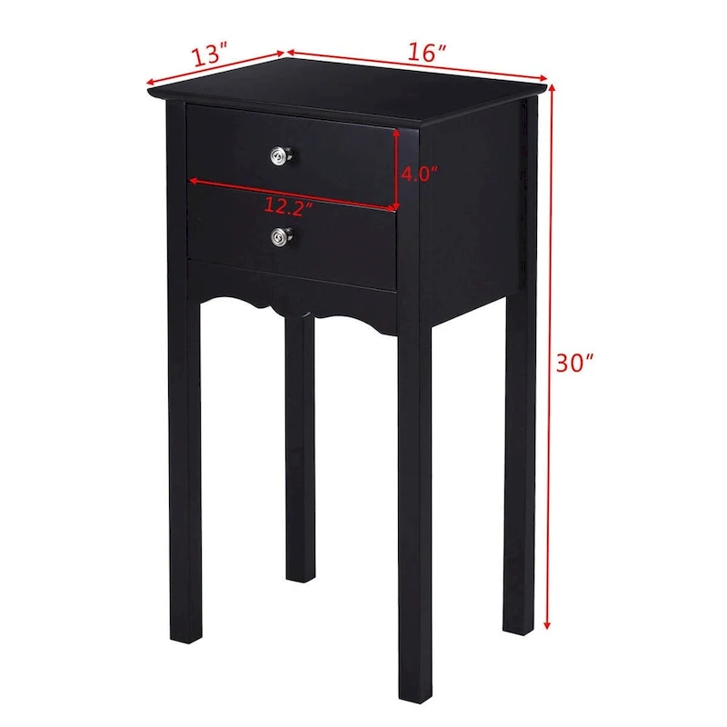 Side Table End Accent Table with 2 Drawers-Black - 16.0 x 13.0 x 30.0 (L x W x H)