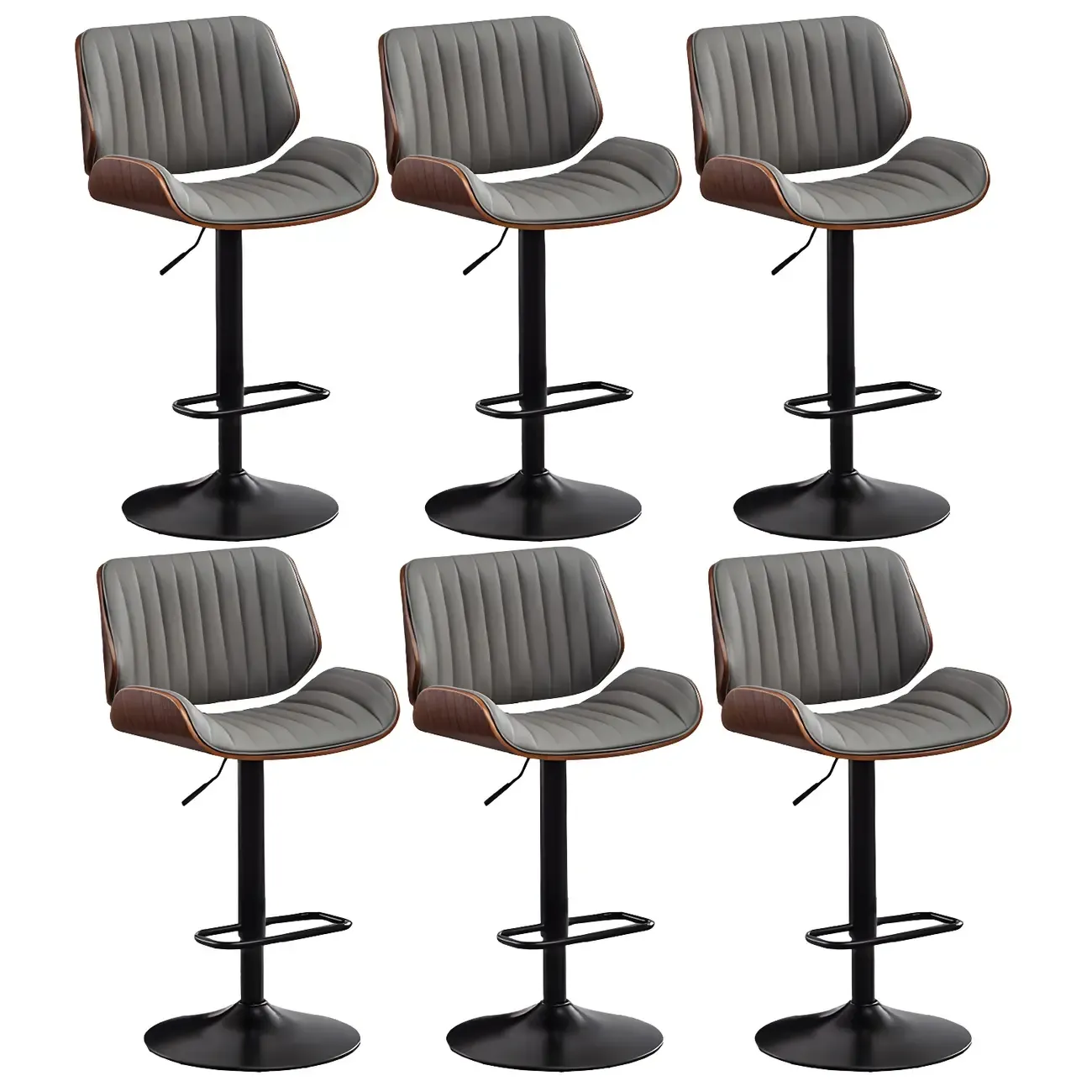 Elegant Wood Leather Red Swivel Adjustable Bar Stool