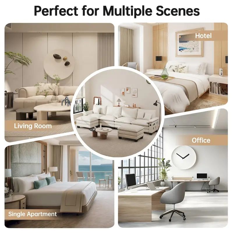 144 Modular Compression Sofa Set Convertible Sectional Sleeper Couch with 2 Ottomans