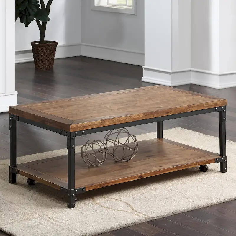 Steve Silver Leyburn Industrial Wood and Metal Coffee Table with Casters