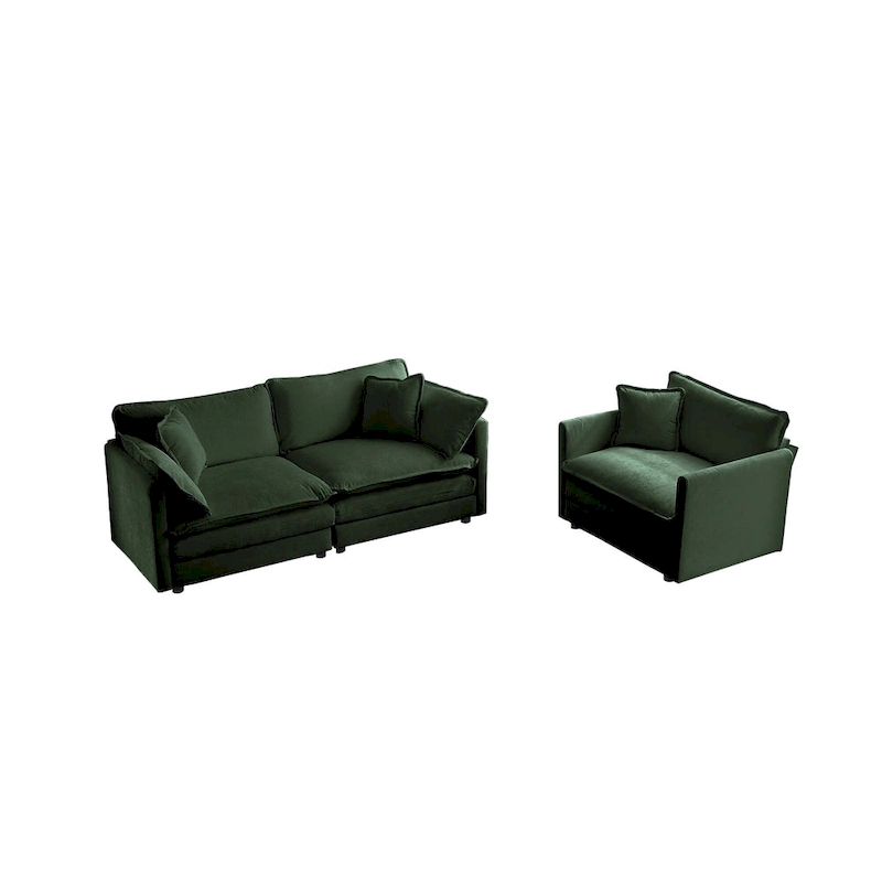 3 Piece Chenille Sofa Set with Arm Pillows and Toss Pillows, Include 2- Piece Armchairs and One 2-seat Sofa