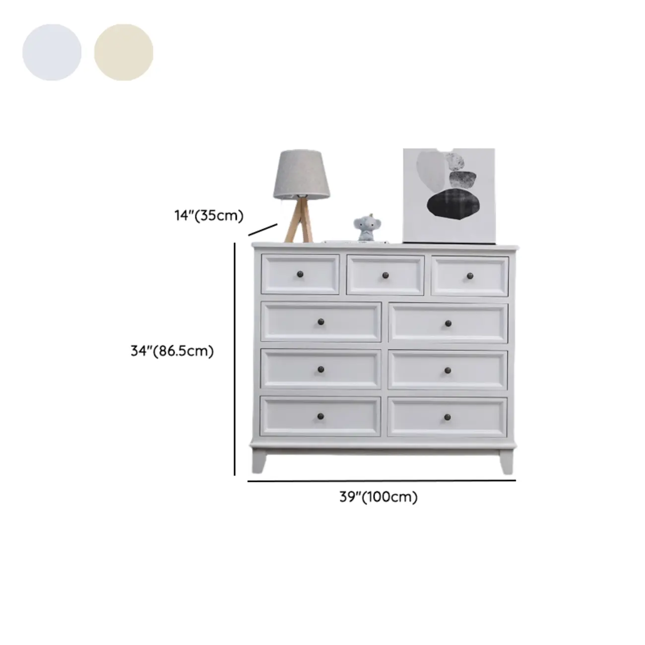 Elegant Wooden 7-Drawer White Dresser with Metal Handle