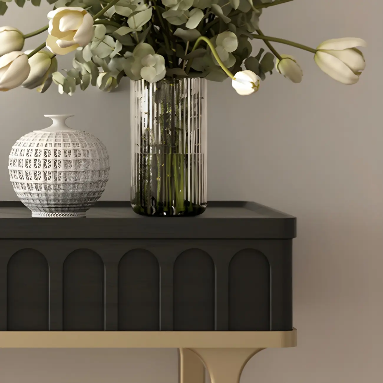 Modern Black Wood Gold Legs Console Table