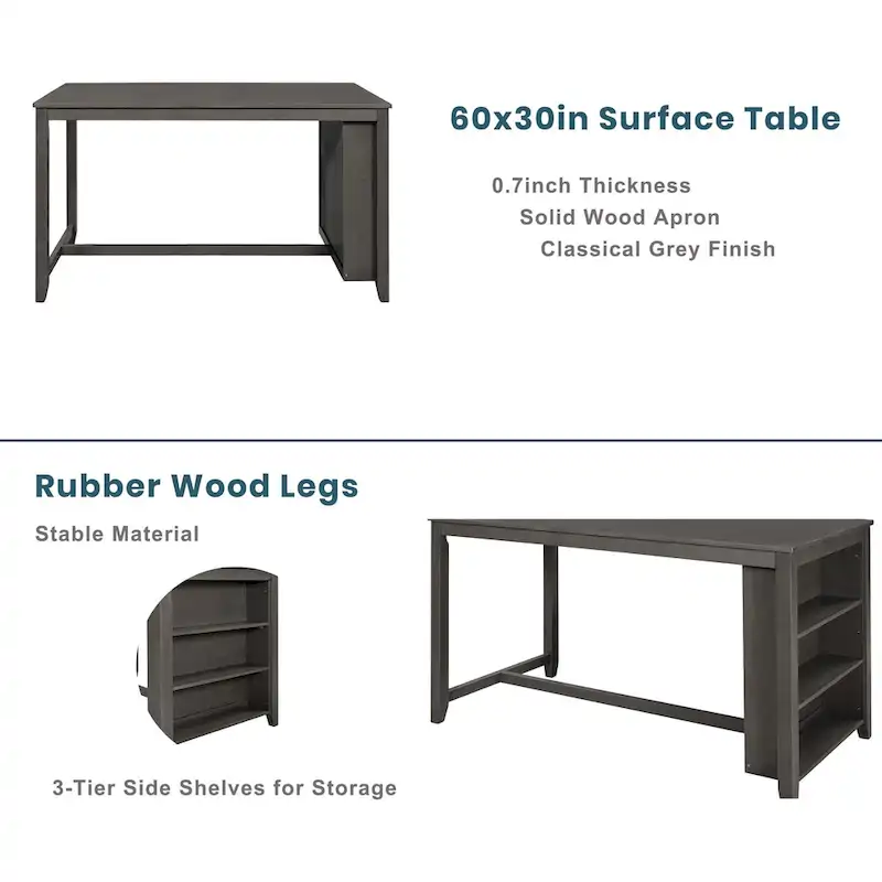 5-Piece Rustic Dining Set with Wooden Bar Table & 4 Chairs