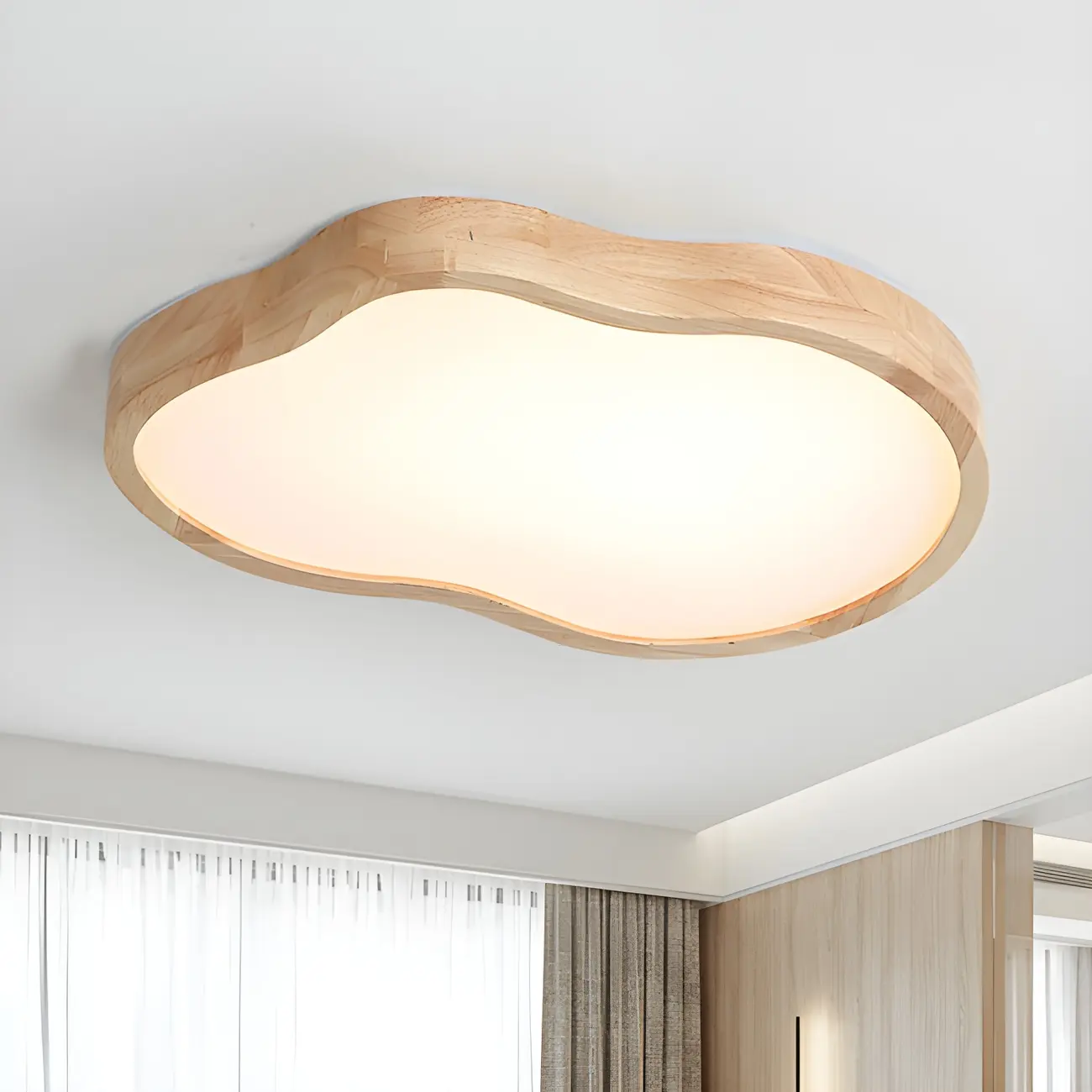 Natural Wood and Acrylic Decorative Flush LED Ceiling Light