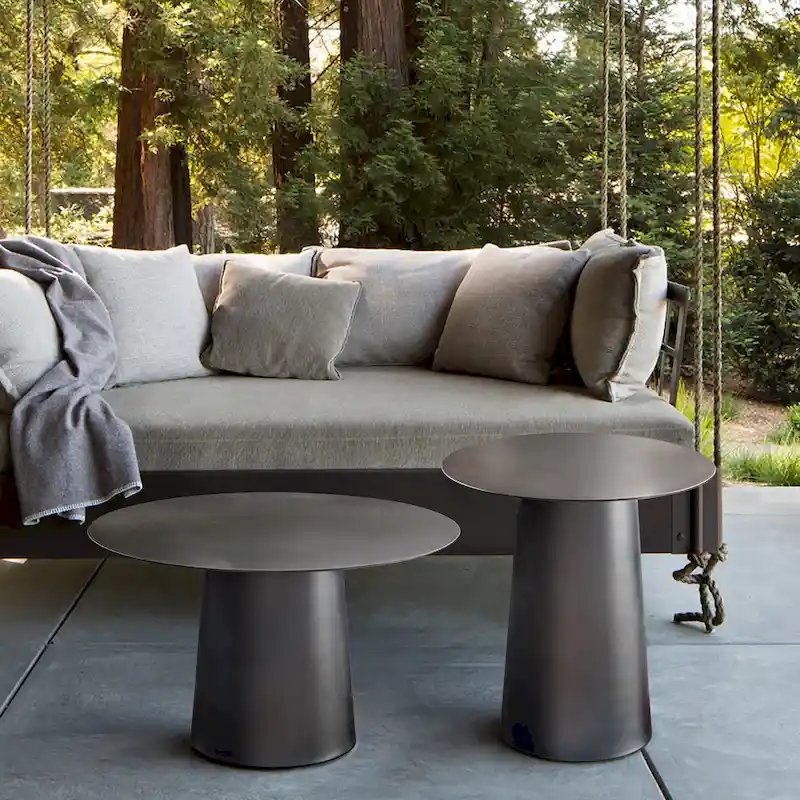 DancyHome Outdoor Mid Century Modern Metal Single Round Coffee Table -Black 23.6 W