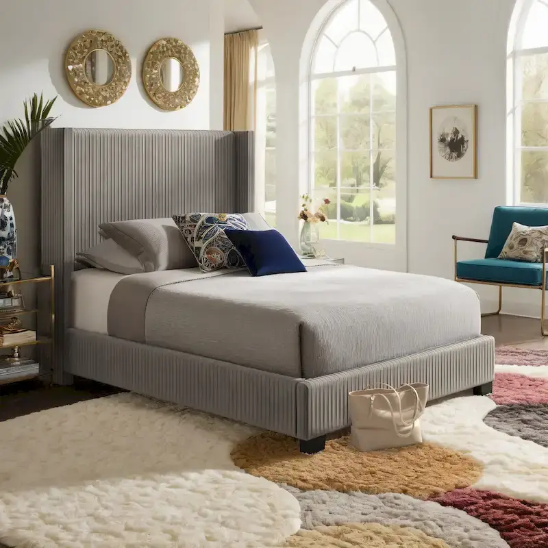 Cesky Pleated Velvet Wingback Bed