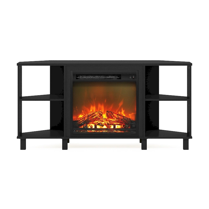 Furinno Jensen Metal Leg Corner Fireplce TV Stand for TV up to 55