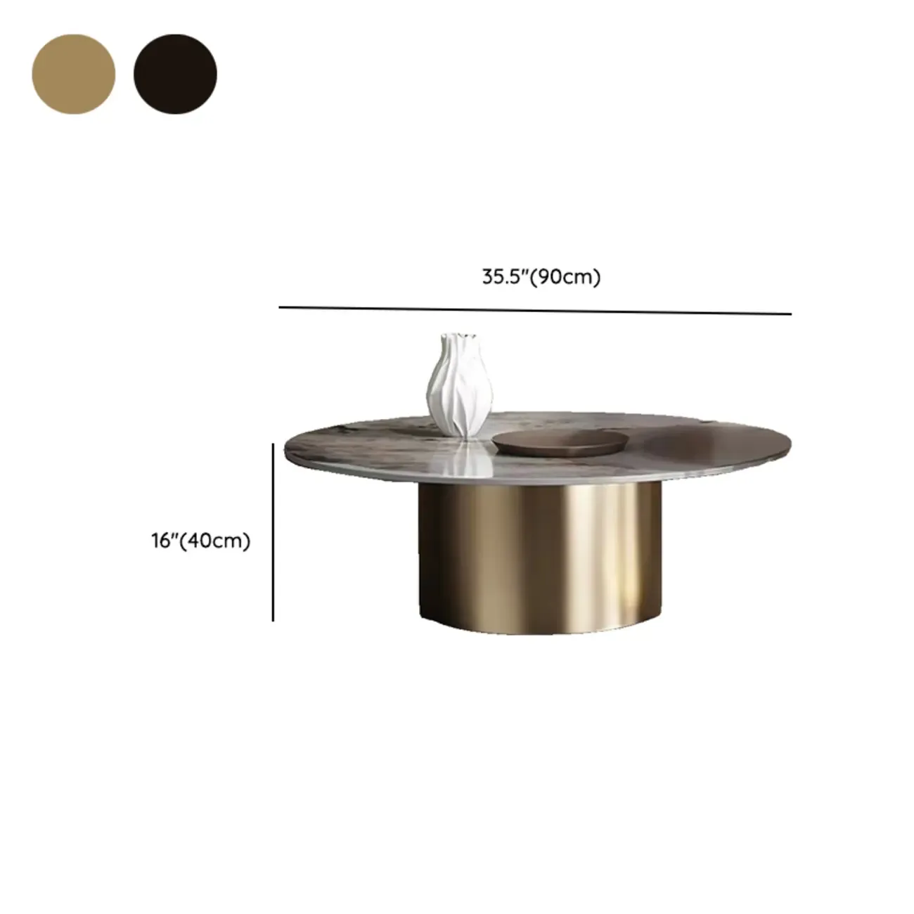 Modern Gray Round Nesting Coffee Table Set with Marble Top