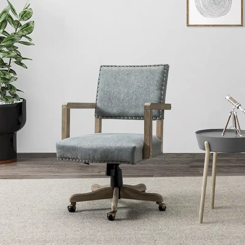 Mid-Back Swivel Height-Adjustable Task Chair with Nailhead Trim