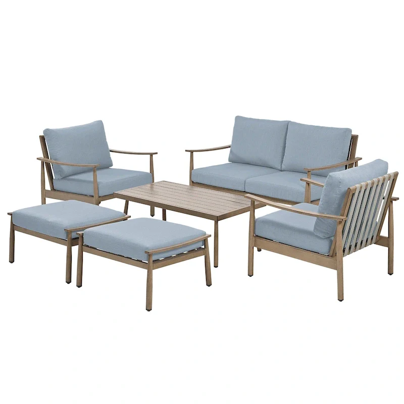 6-Piece Aluminum Patio Conversation Set, 2-Seat Outdoor Couch with Coffee Table and Cushions