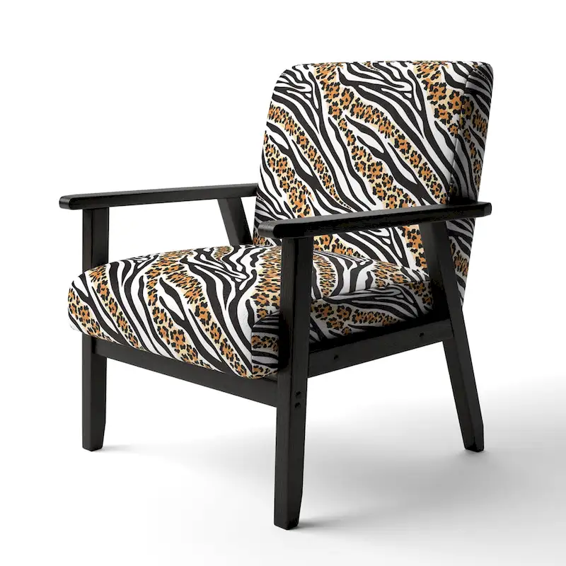Designart Zebra and Leopard Mix Pattern III Upholstered Cabin & Lodge Accent Chair and Arm Chair