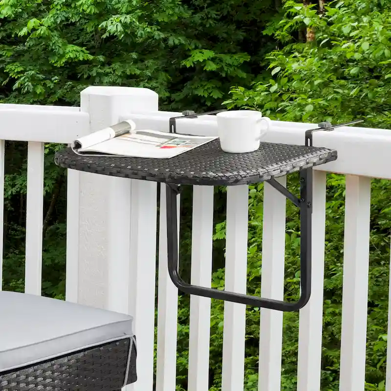 CorLiving Parksville Black Rattan Foldable Balcony Table