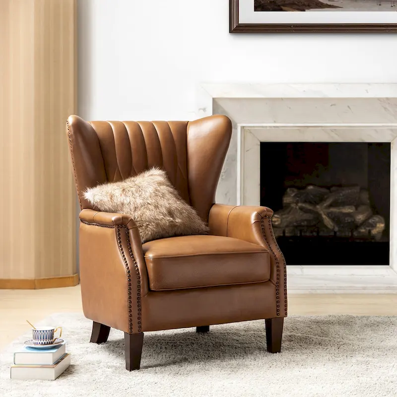 Xaver Traditional Genuine Leather Armchair With Solid Wood Legs by HULALA HOME