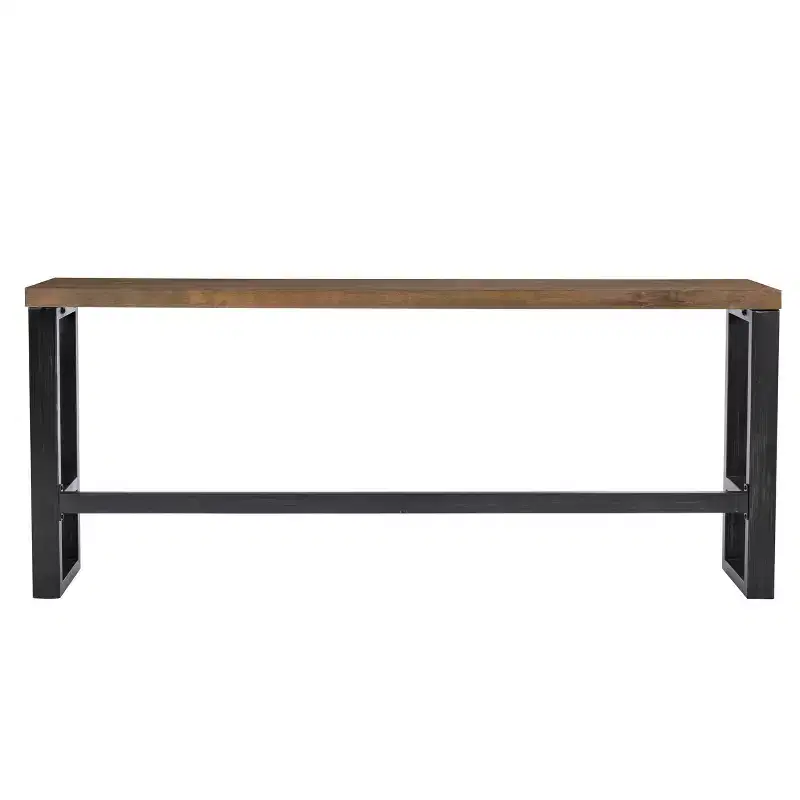 Hand Distressed Sofa Bar Table – Modern Industrial Console, Walnut & Black Metal Frame