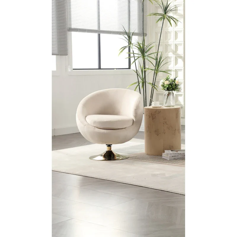 HOMEFUN Velvet 360 Degree Swivel Right Cuddle Barrel Accent Chairs