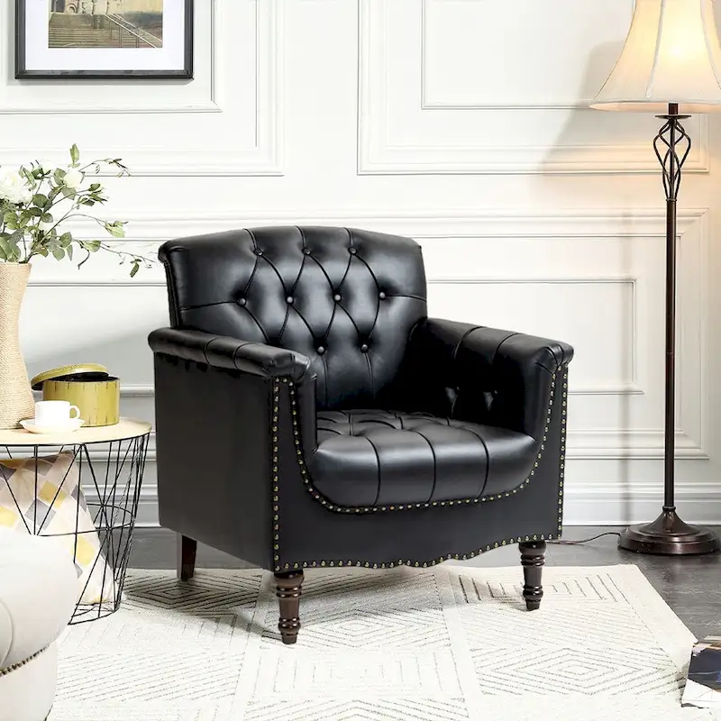 Tufted Vegan Leather Accent Chair Upholstered Armchair