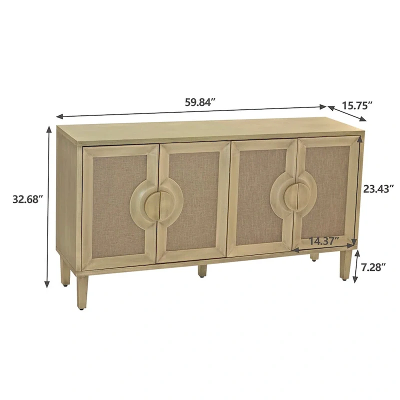 59.84 Elegant Vintage 4-Door Cabinet with Linen Decorated Doors