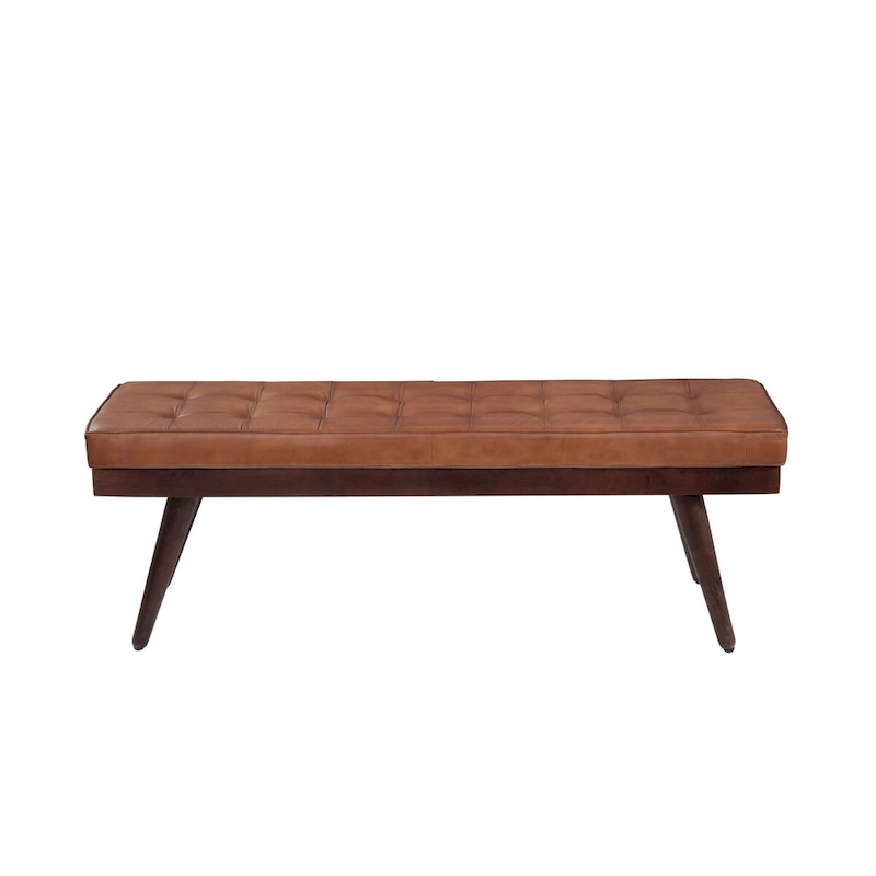 Anson Brown Genuine Leather and Solid Wood Accent Bench