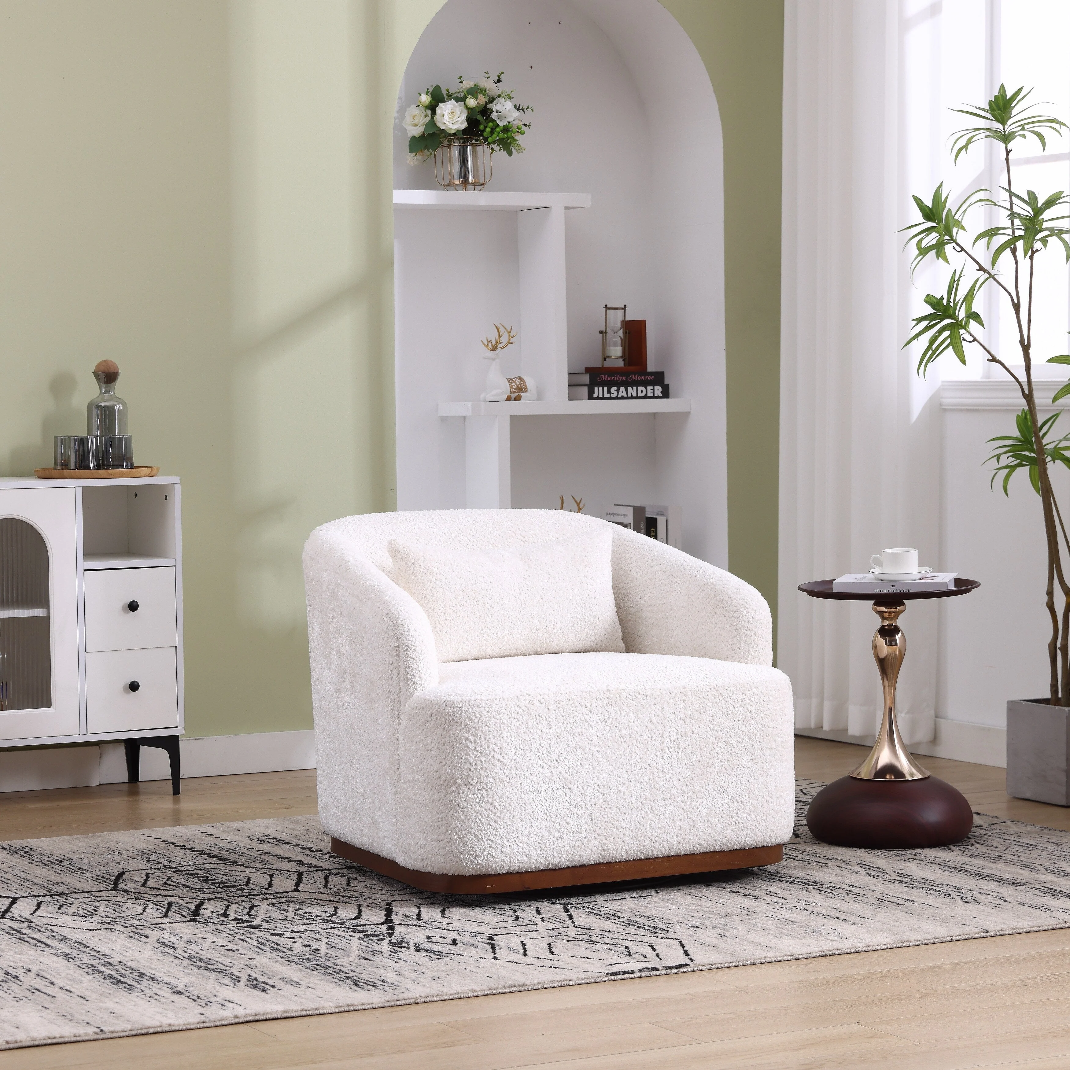 Chenille Swivel Barrel Chair, 360-Degree Comfy Accent Sofa for Living Room, Bedroom, and Study with Removable Cushion