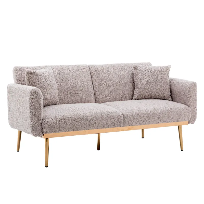 Teddy Fabric Upholstered Tufted Loveseats Sleeper Sofa With Rose Golden Legs