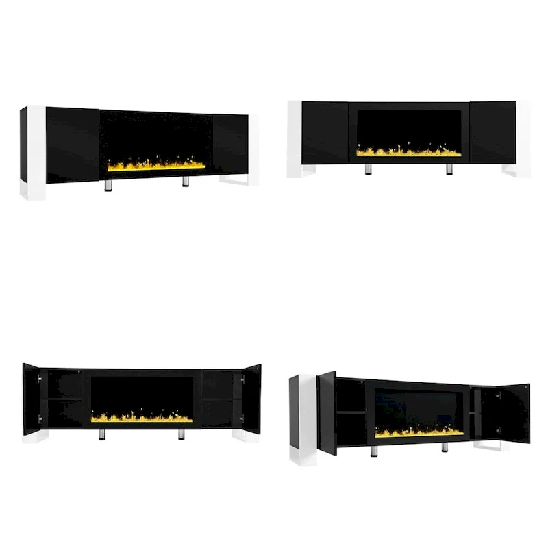 Modern TV Stand with 34.2 Non-heating Electric Fireplace and Cabinets