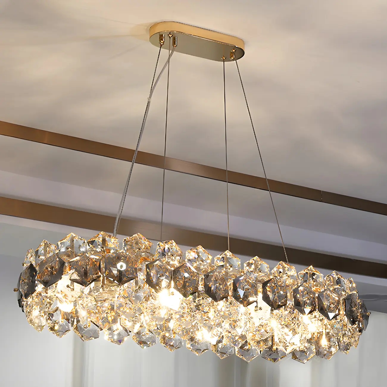 Exquisite Modern Gold Crystal Oval Island Chandelier