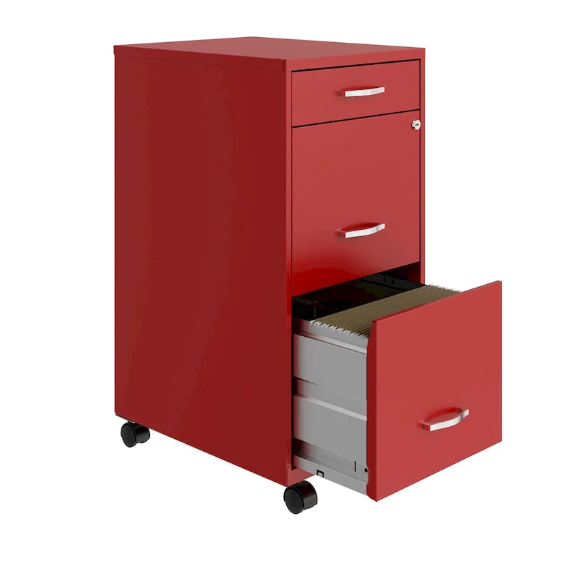 Space Solutions 18 Deep 3 Drawer Mobile Metal File Cabinet, Lava Red