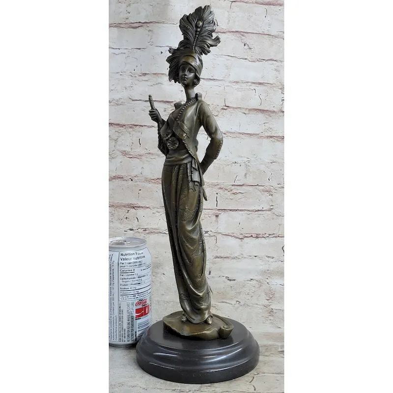 Art Deco Charleston Flapper W/ Feathered Hat - Bronze Sculpture By J. Kin