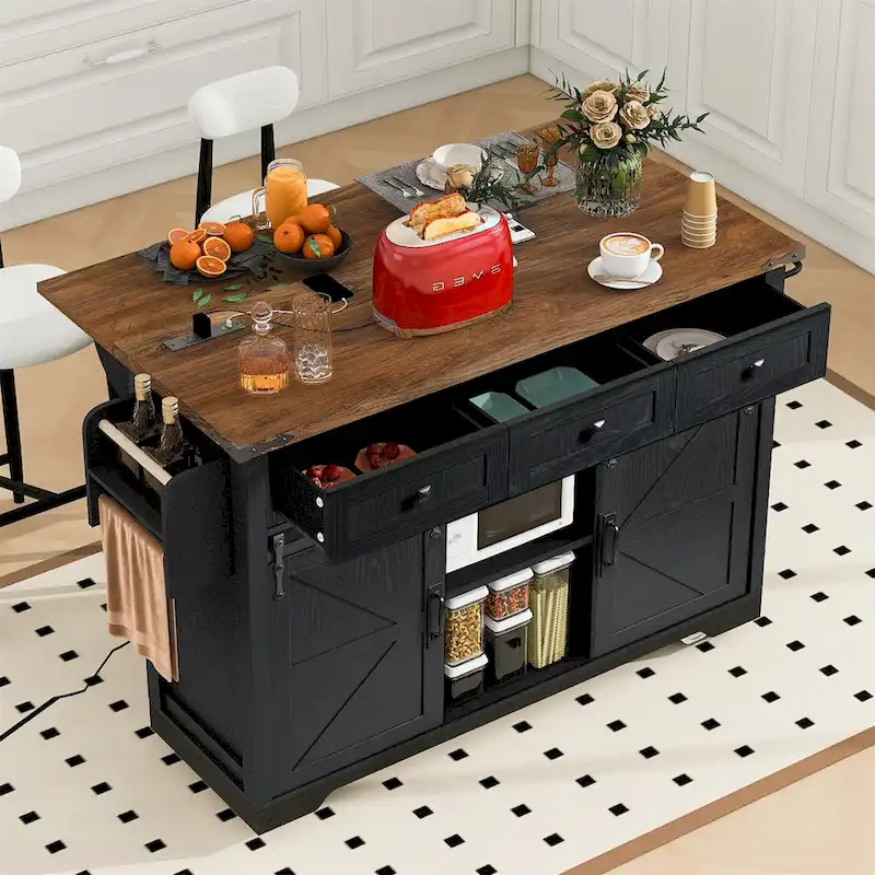 53.7 Farmhouse Kitchen Island with Power Outlet